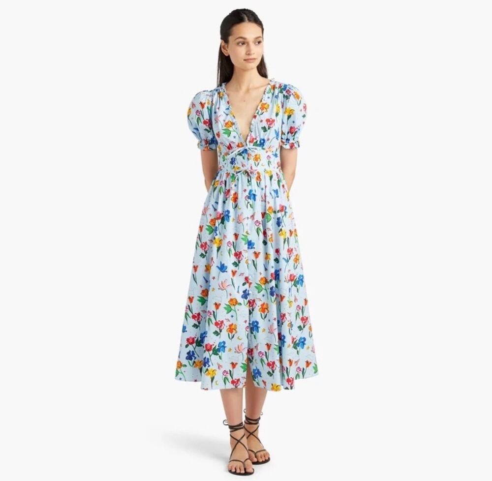 HILL HOUSE NWOT Sabrina Puff Sleeve Nap Maxi Dress Space Floral Size XL V-Neck